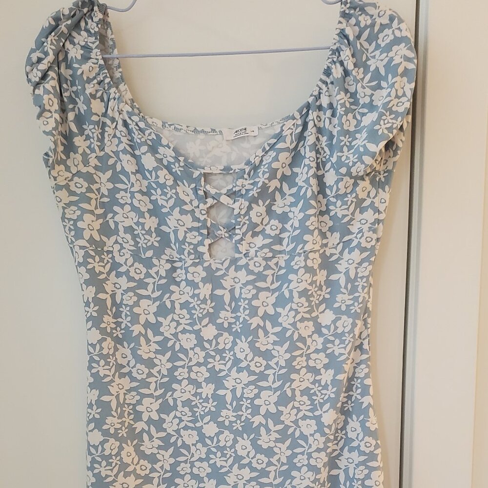 Ardene Light Blue and White Floral Mini Dress